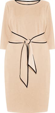 Adrianna Papell Tipped Tie Waist Crepe Dress