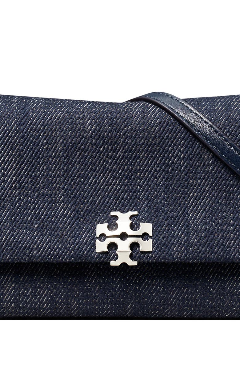 Tory Burch Charlie Denim Wallet on a Strap, Alternate, color, Midnight