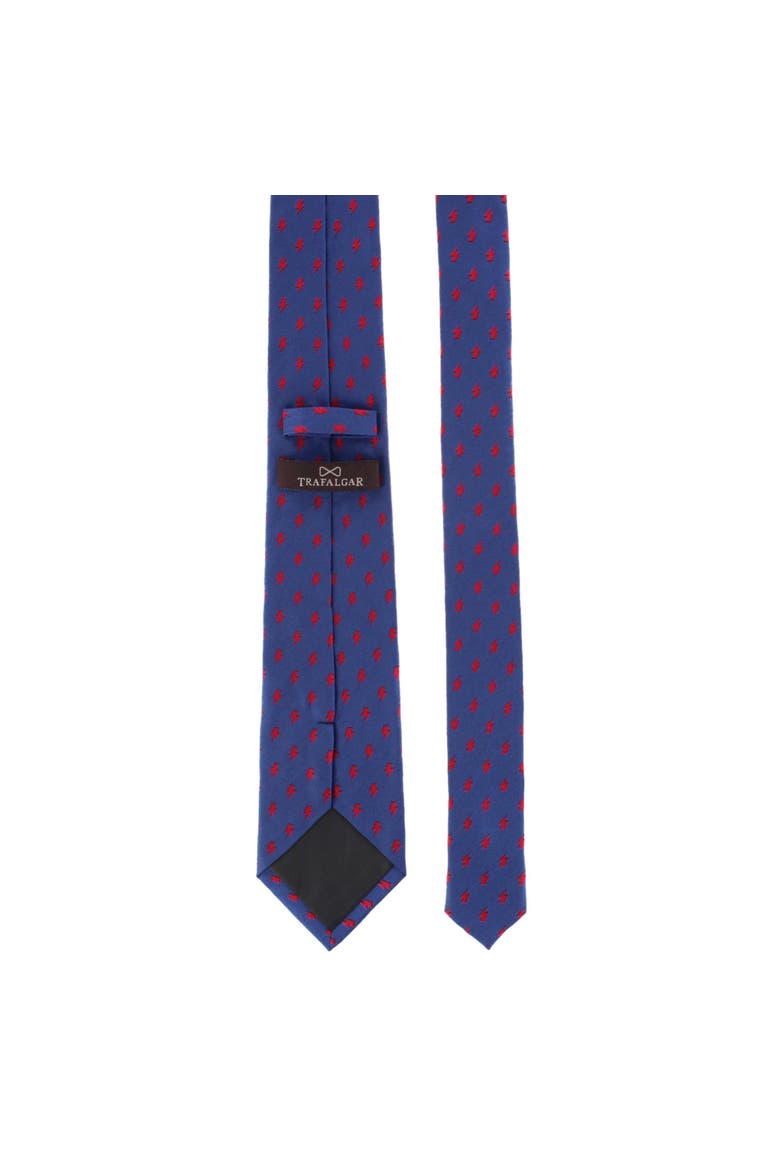 Zesus Striking Lightning Novelty Silk Necktie, Alternate, color, Navy with Red Lightning Bolts