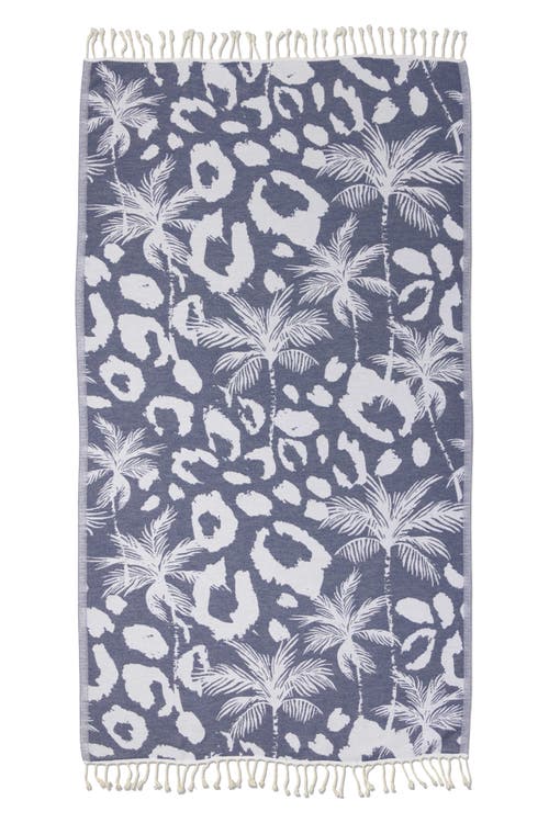 InfuseZen Leopard Palm Organic Turkish Towel in Navy 