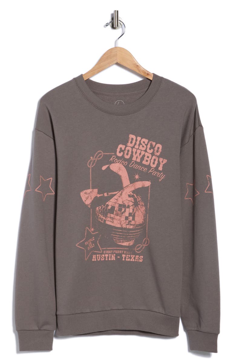 Hi Res Disco Cowboy Fleece Crewneck Sweatshirt, Alternate, color, Charcoal Gray