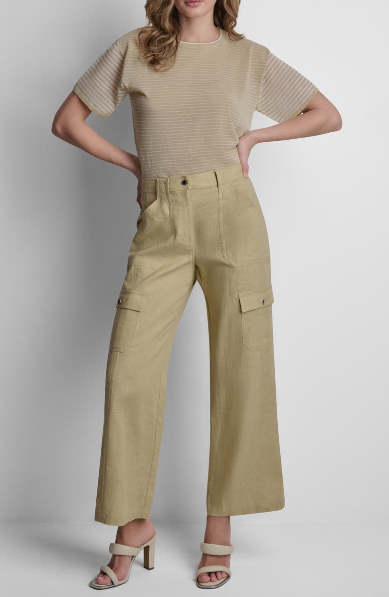 DKNY Linen Blend Cargo Pants, Alternate, color, Mojave Desert