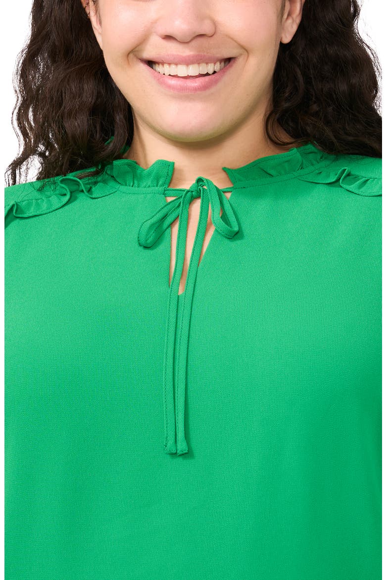 Ruffle Tie Neck Puff Sleeve Top, Alternate, color, MEDIUM GREEN
