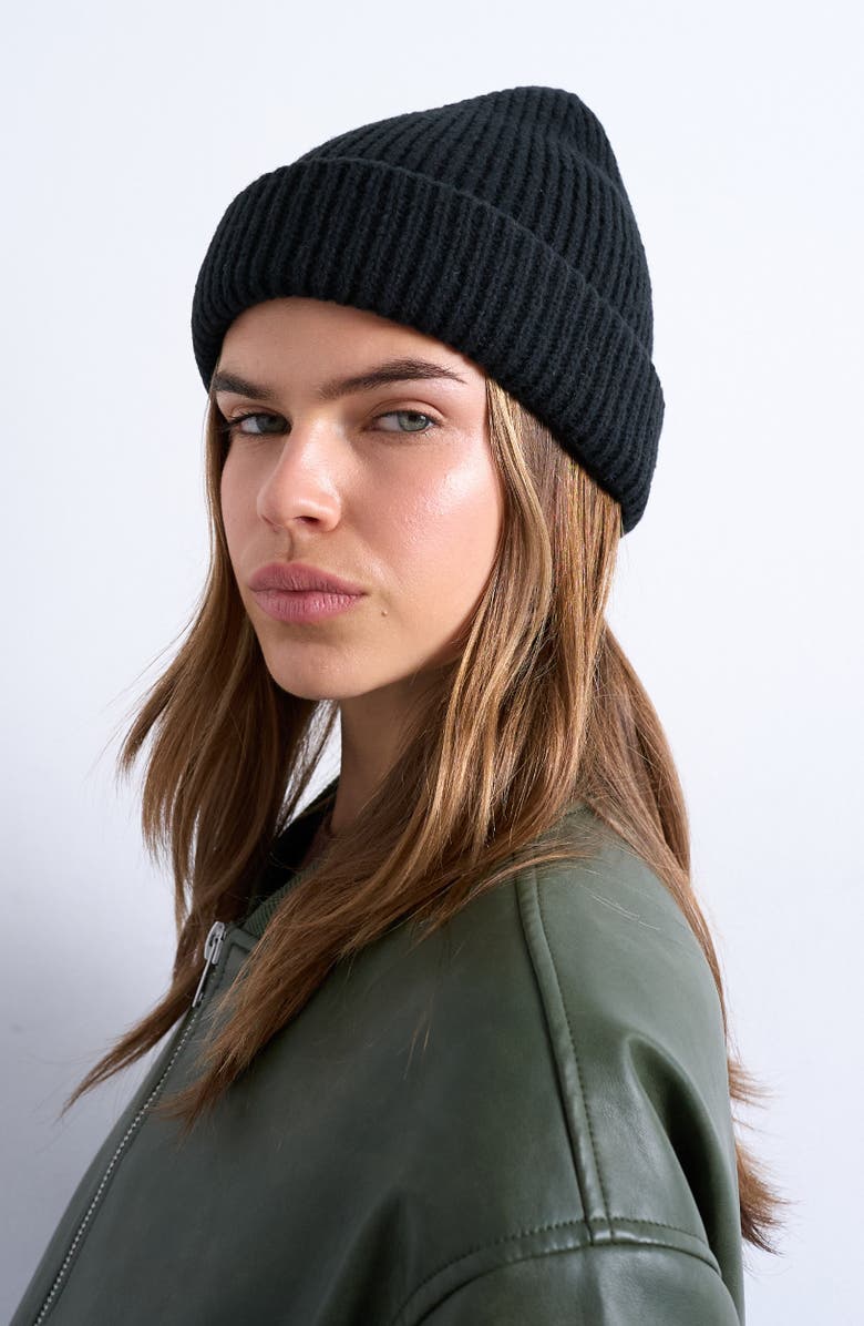 Topshop Henry Rib Beanie, Alternate, color, Black