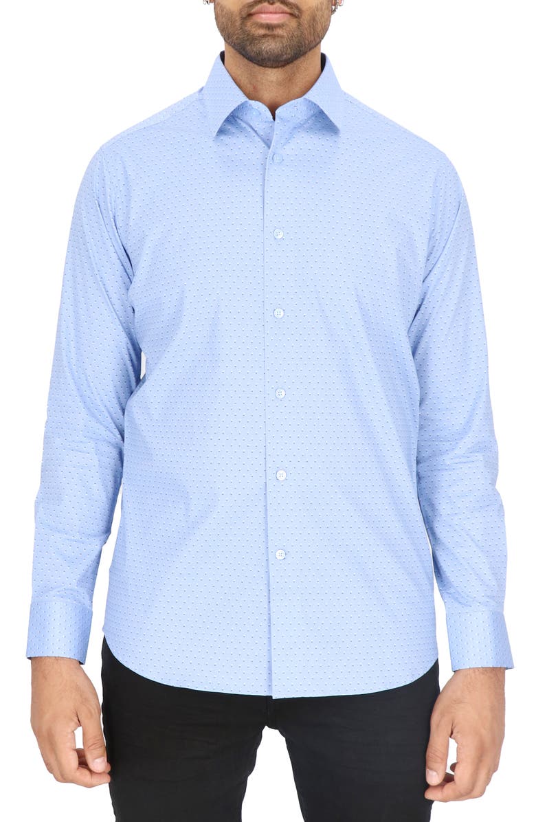 Scotch & Soda Dot Print Modern Fit Dress Shirt, Alternate, color, Blue