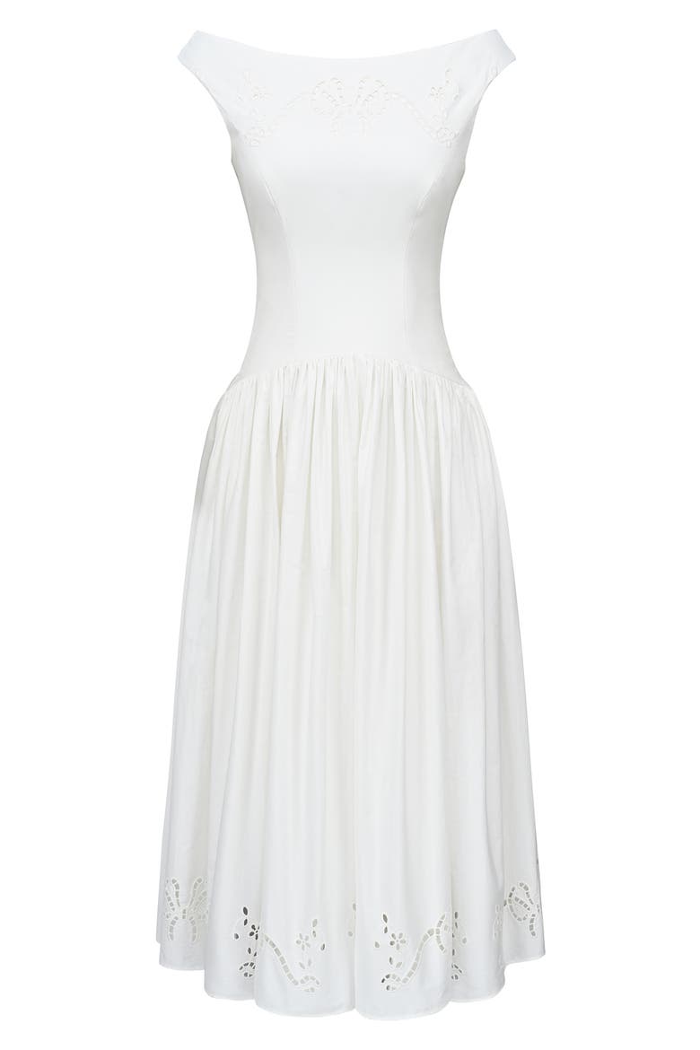 Lauren Broderie Anglaise Midi Dress, Alternate, color, WHITE