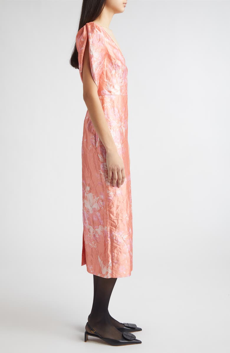 Erdem Floral Print Crushed Metallic Satin Gown, Alternate, color, Rose Bouquet Peach Pink