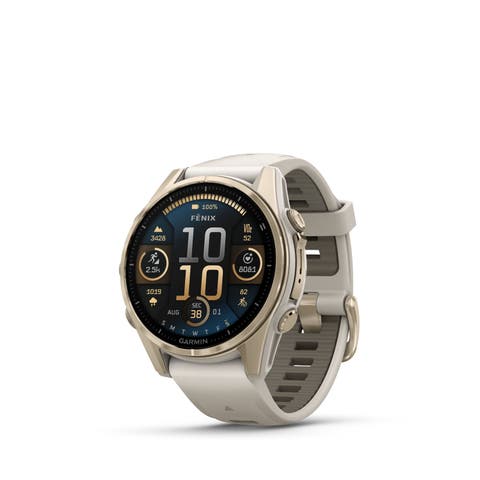 fenix 8 43mm, AMOLED, Outdoor and Fitness GPS Smartwatch, Saphire ,Soft Gold, Sand band