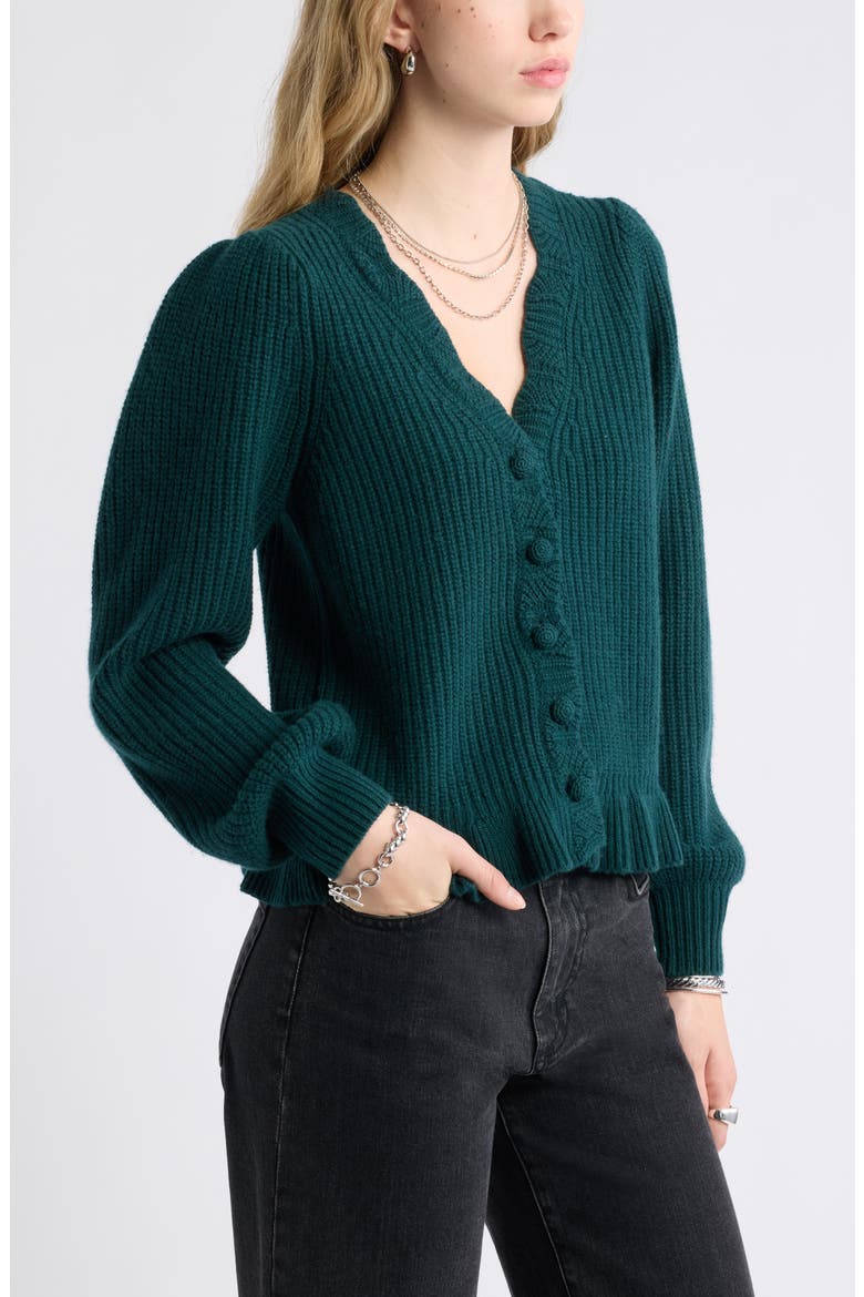 Scallop Wool & Cashmere Cardigan, Alternate, color, GREEN PONDEROSA