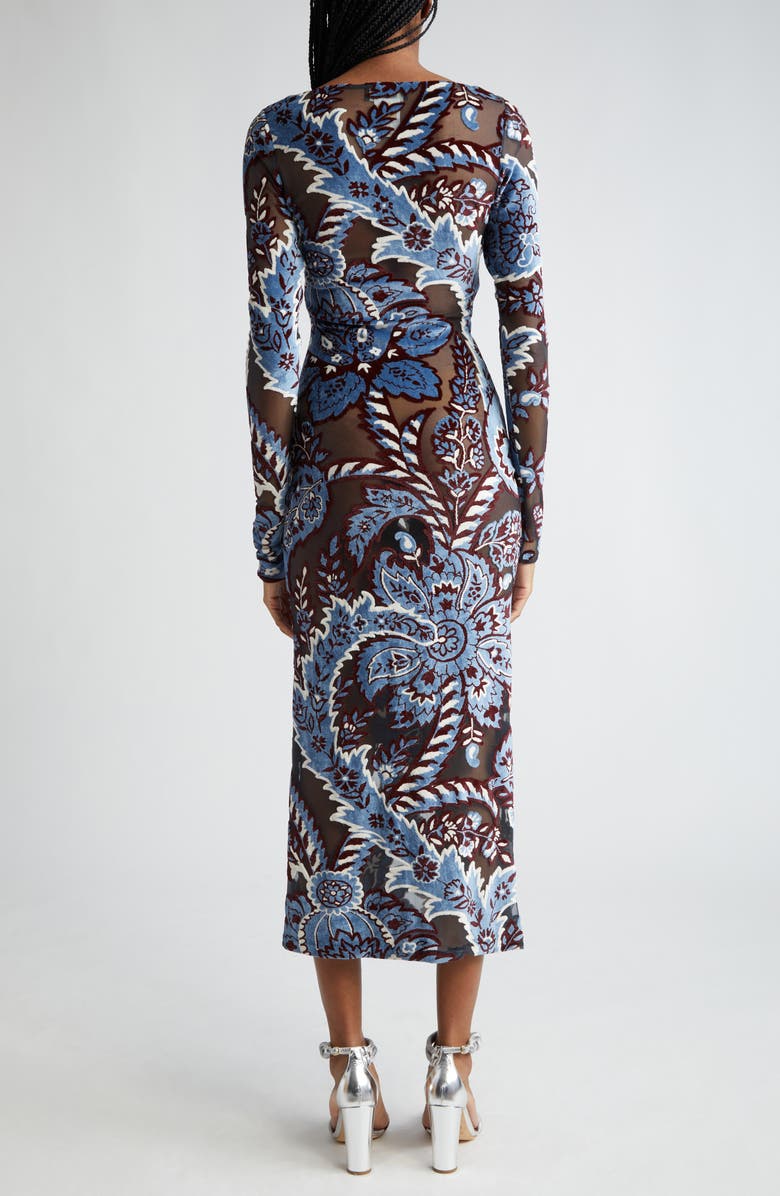 Etro Long Sleeve Tulle & Velvet Maxi Dress, Alternate, color,