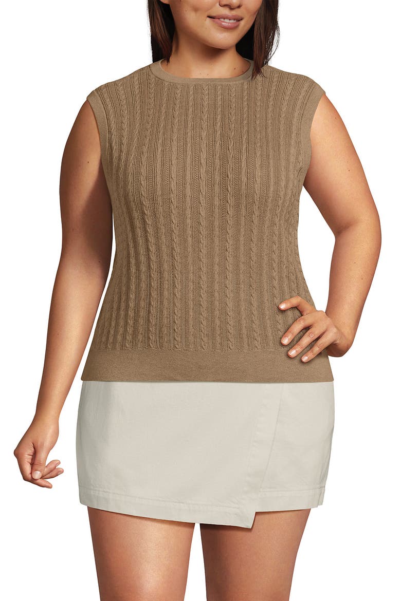 Plus Size Cotton Pointelle Shell Sweater, Main, color, Vicuna Heather