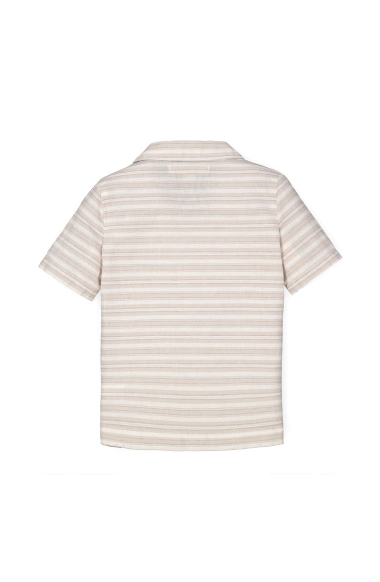 Hope & Henry Short Sleeve Button Down Camp Shirt, Alternate, color, Stone Stripe Linen