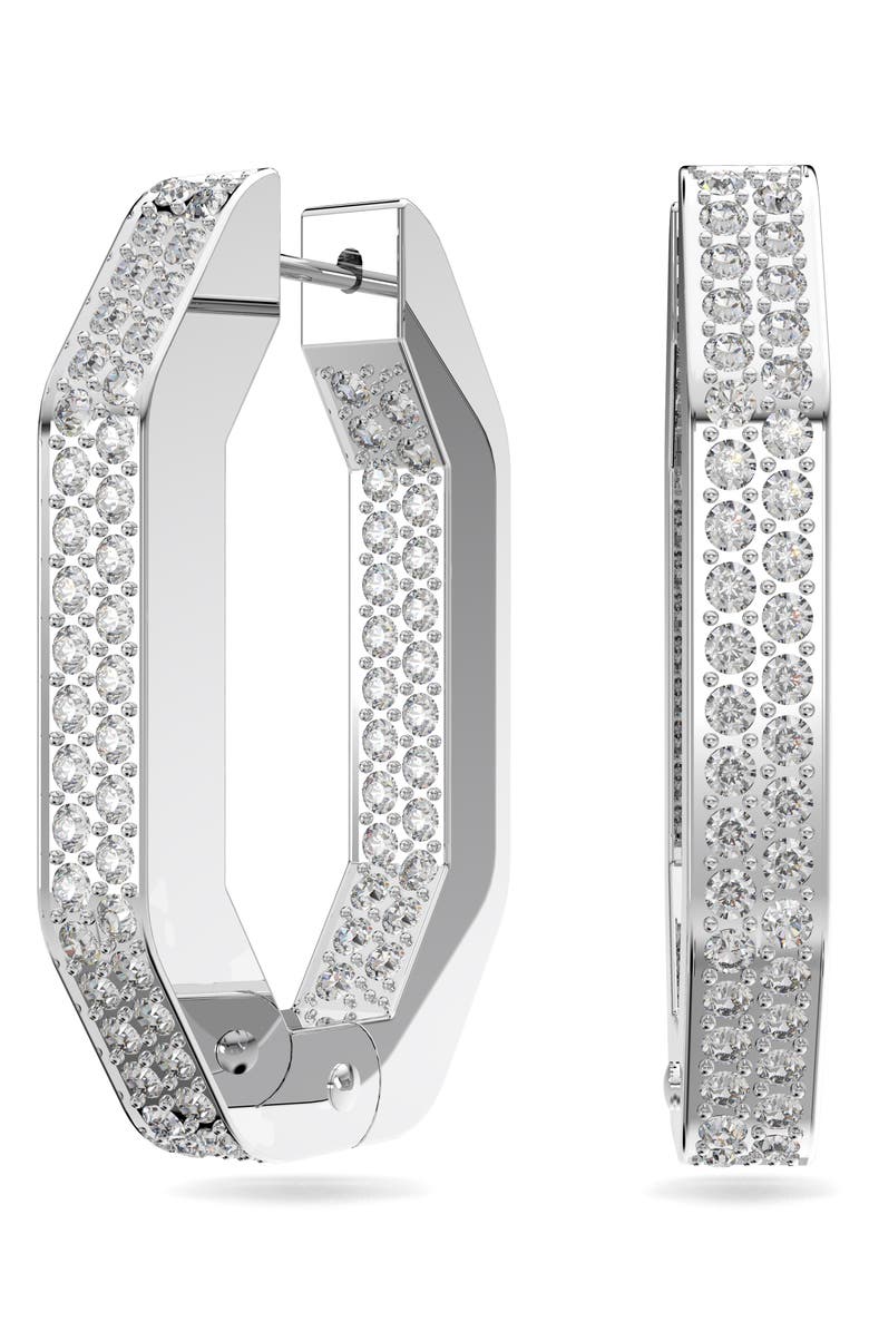 Swarovski Dextera Medium Pavé Hexagonal Hoop Earrings, Main, color,