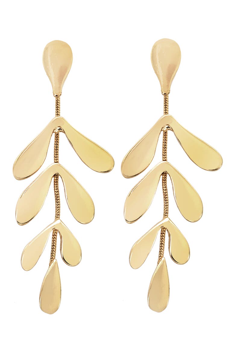 Linear Leaf Drop Earrings, Main, color, GOLD