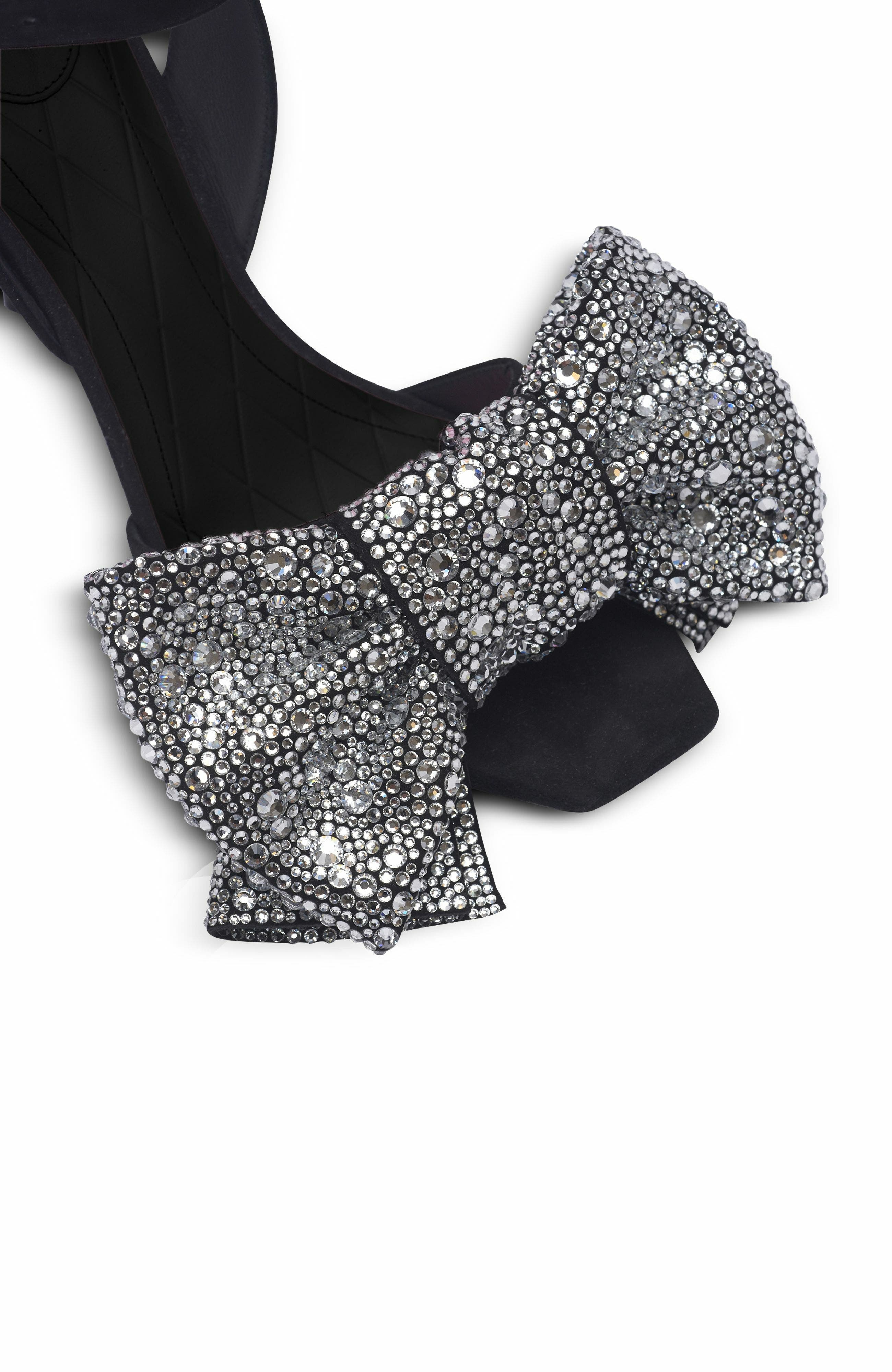 Balmain Suede Ruby Heels With Rhinestone Bows, Alternate, color, Black