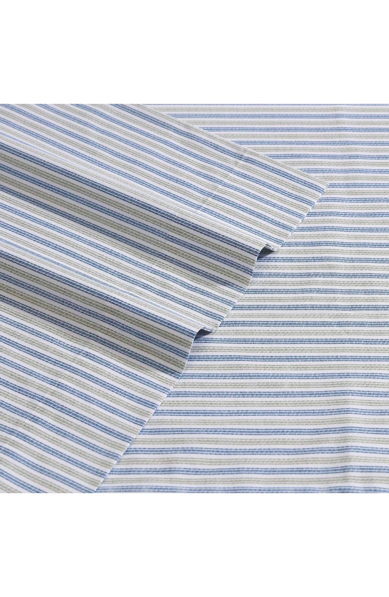 Eddie Bauer Ticking Stripe 200 Thread Count Cotton Percale Sheet Set, Alternate, color, Navy Blue/ Green