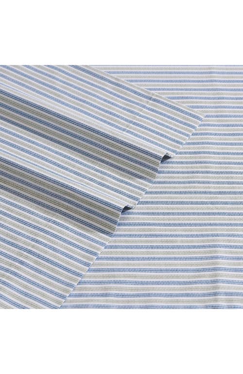 Eddie Bauer Ticking Stripe 200 Thread Count Cotton Percale Sheet Set In Navy Blue/green