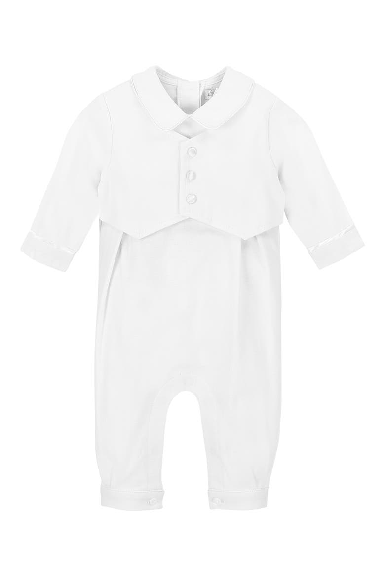Elegant Christening Romper & Newsboy Cap Set, Alternate, color, WHITE