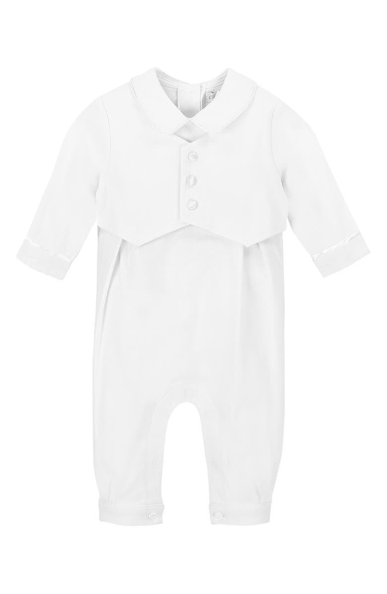 Carriage Boutique Elegant Christening Romper & Newsboy Cap Set, Alternate, color, White