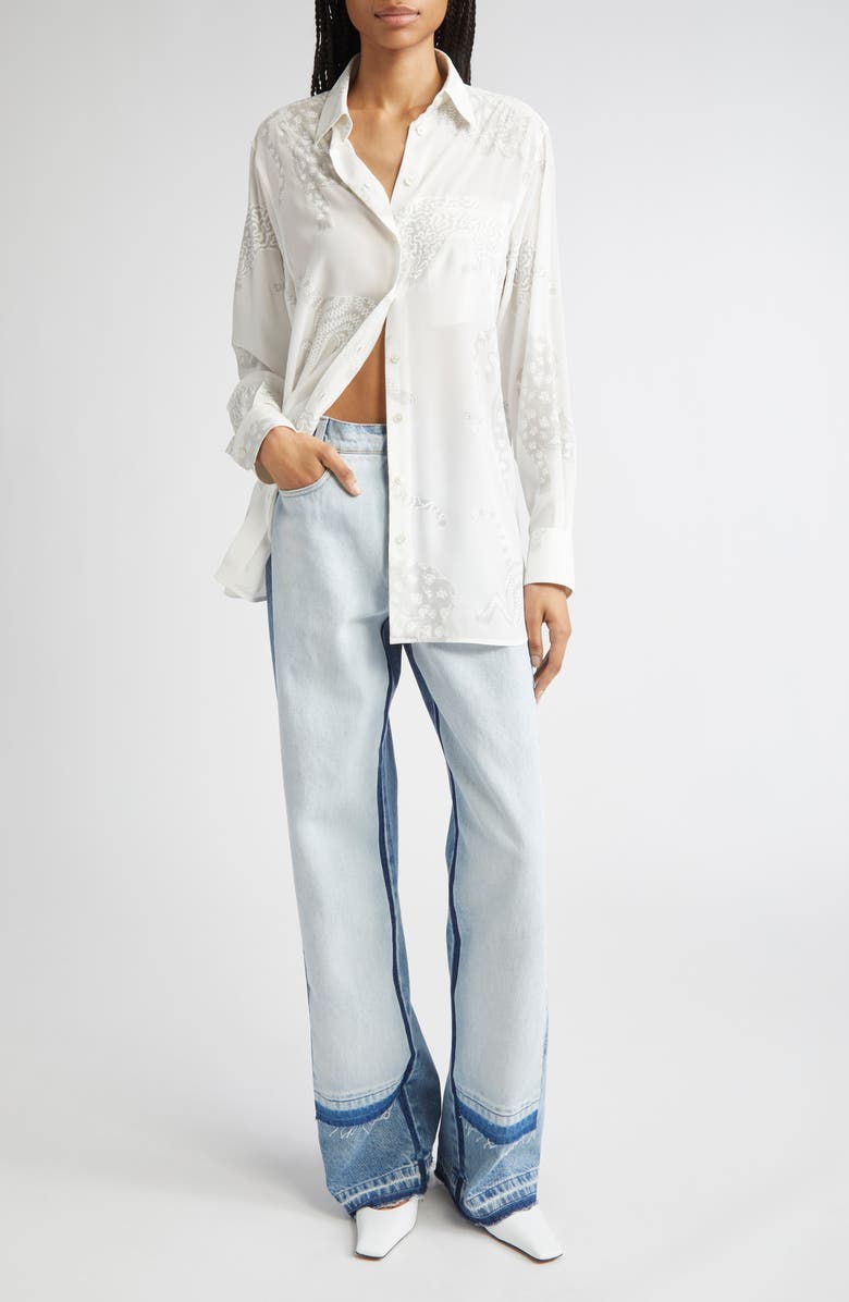 Stella McCartney Wildcat Print Silk Button-Up Shirt, Alternate, color, Natural