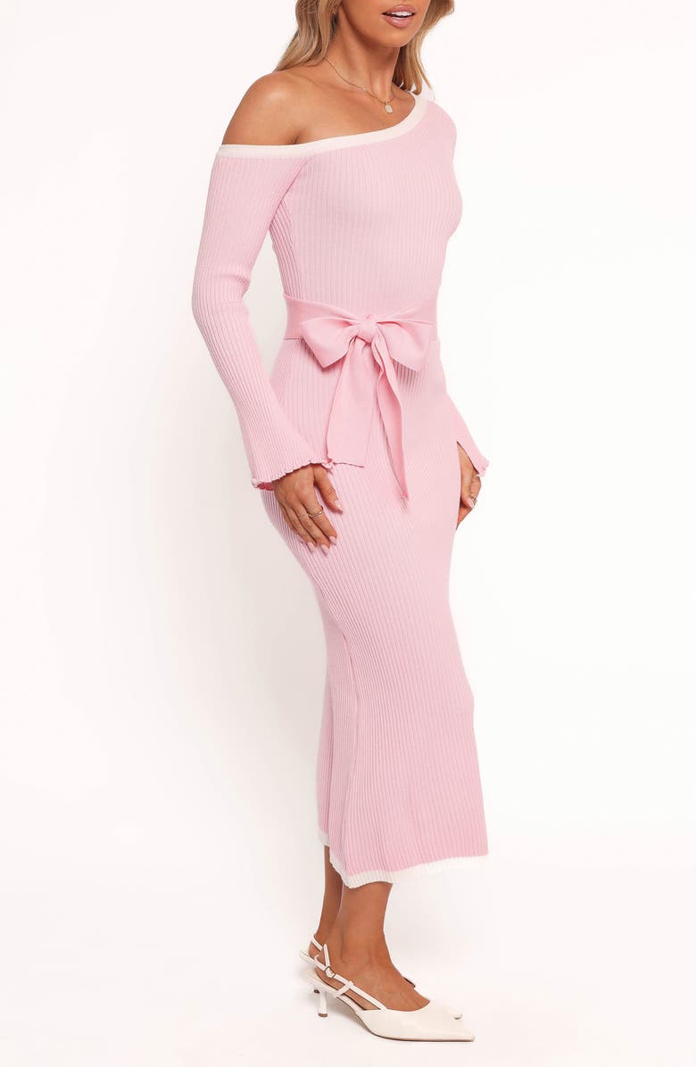 Petal & Pup Milan One-Shoulder Long Sleeve Rib Maxi Dress, Alternate, color, Pink