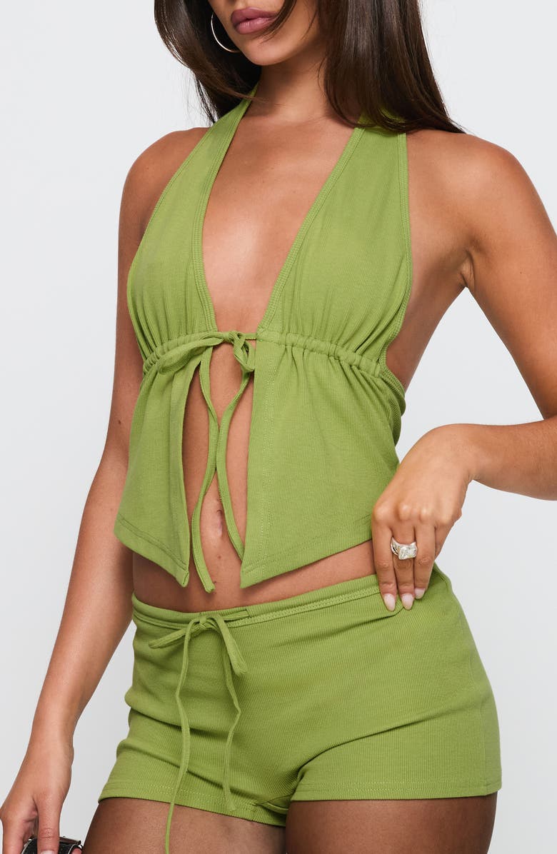 Princess Polly Obviously Open Front Halter Top, Alternate, color, Green