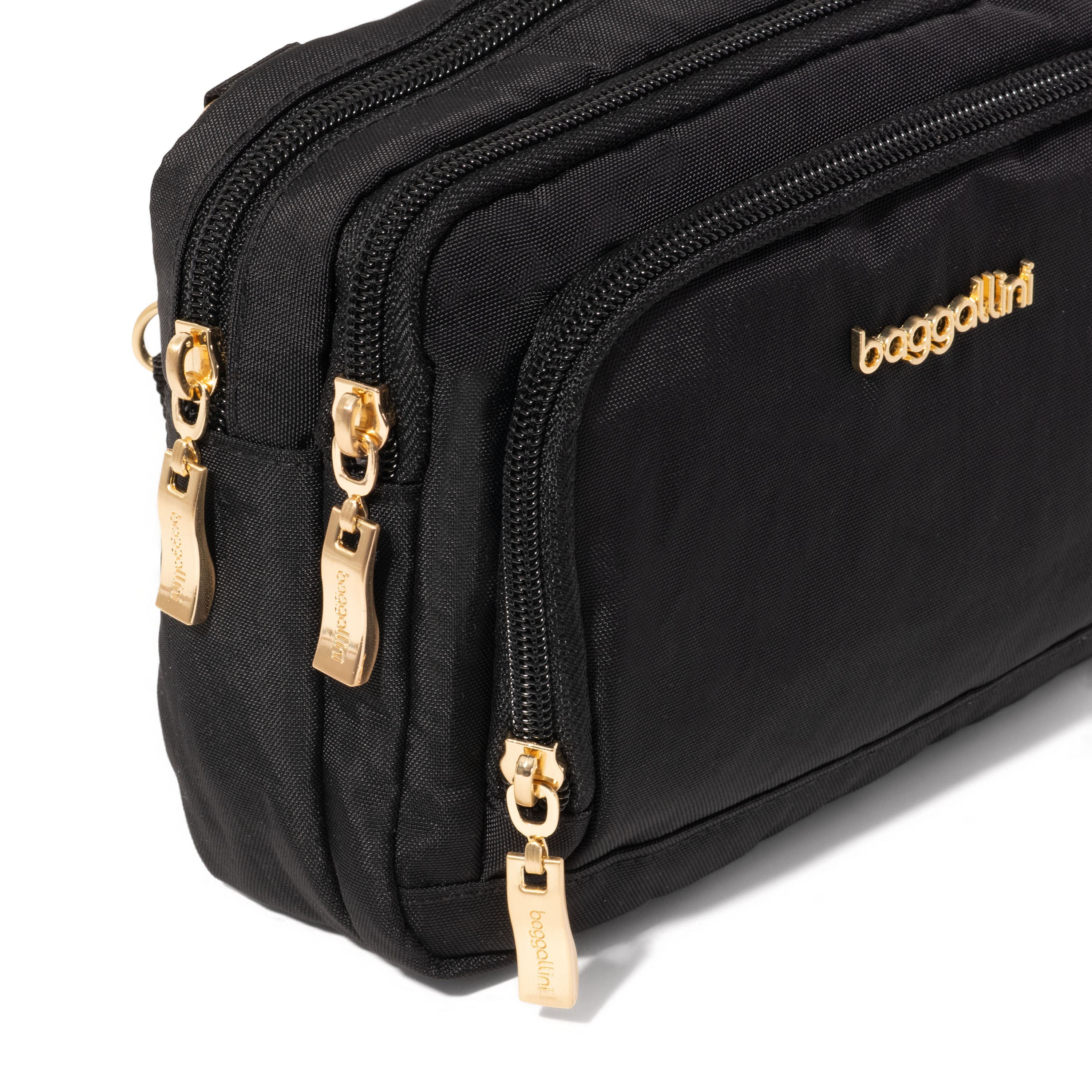 BAGGALLINI Trifecta RFID Wallet Crossbody Bag, Alternate, color, Black With Gold Hardware