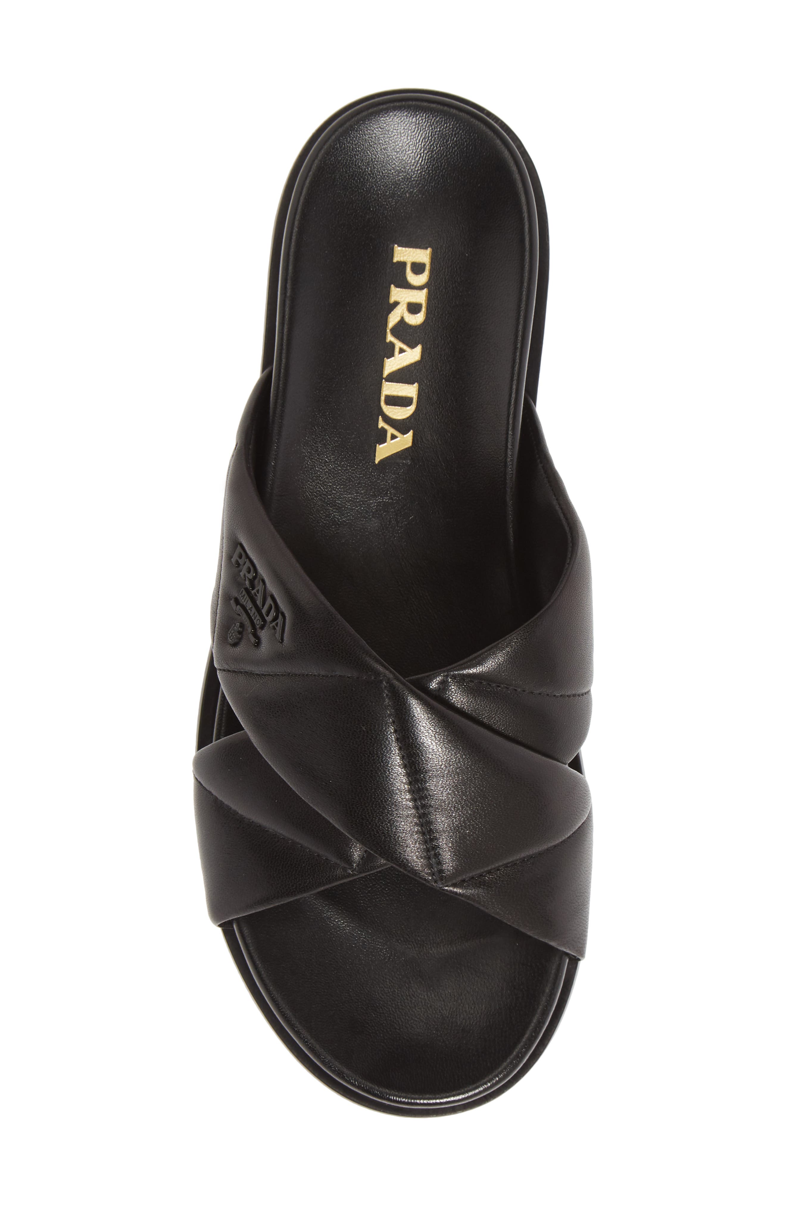 Prada Logo Cross Strap Slide Sandal, Alternate, color, 