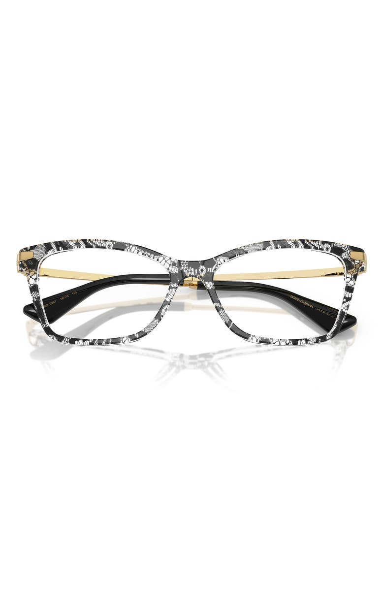 Dolce&Gabbana 56mm Rectangular Optical Glasses, Alternate, color, Black Lace