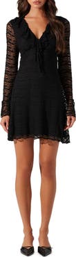 ASTR the Label Ruffle Long Sleeve Stretch Lace Minidress