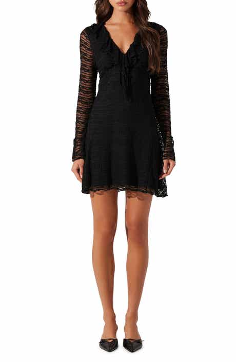ASTR the Label Ruffle Long Sleeve Stretch Lace Minidress
