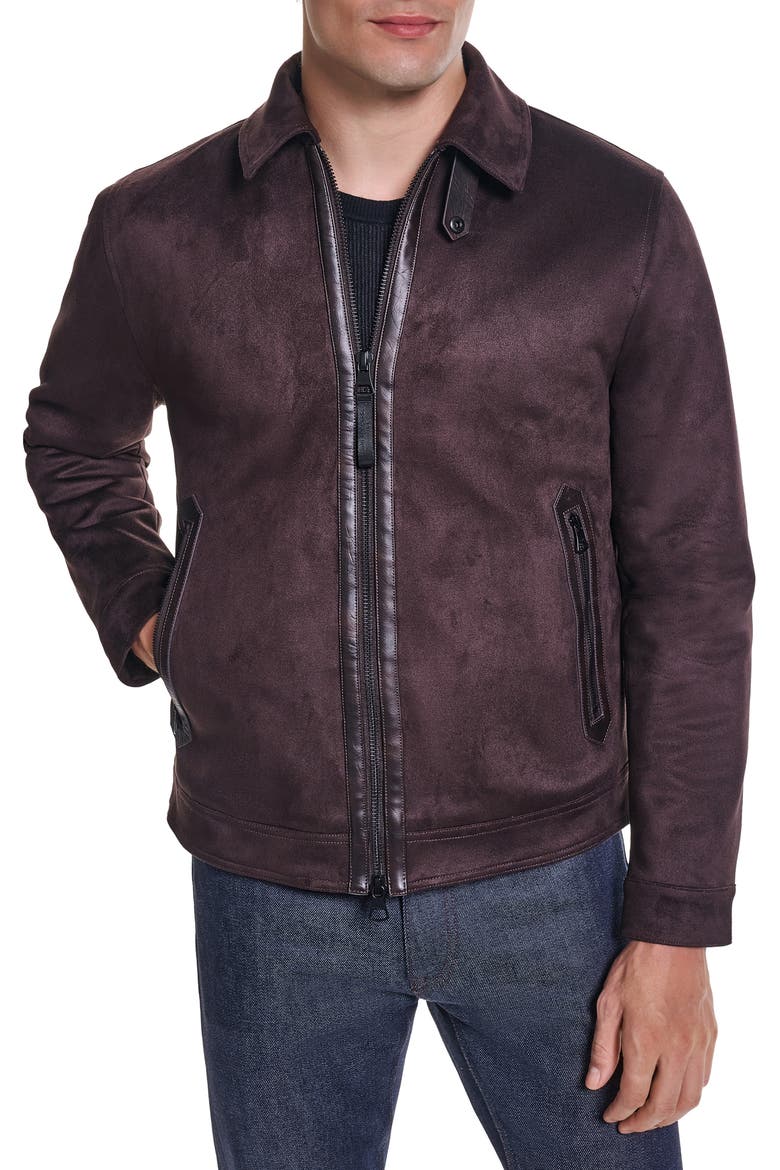 Faux Suede Moto Jacket, Alternate, color, BROWN