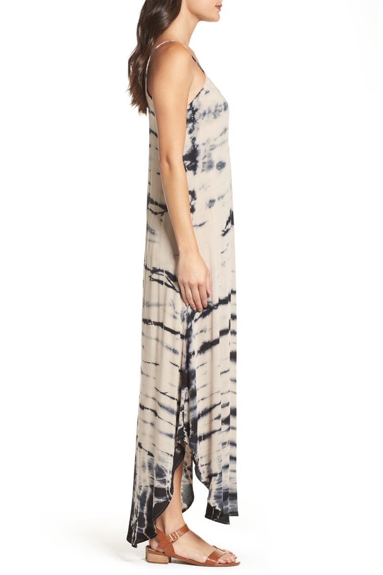 Tie Dye A-Line Maxi Dress, Alternate, color, BLACK/ TAUPE