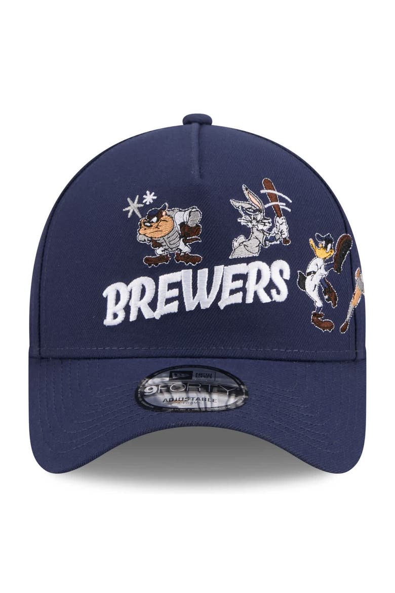 Youth New Era Navy Milwaukee Brewers Looney Tunes A-Frame 9FORTY Adjustable Hat, Alternate, color, Navy