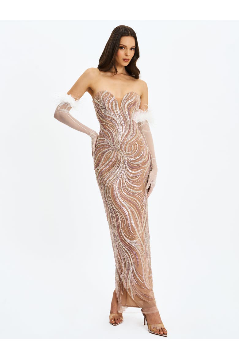 Quinci Beaded Sequin Sweetheart Maxi Dress, Alternate, color, Apricot