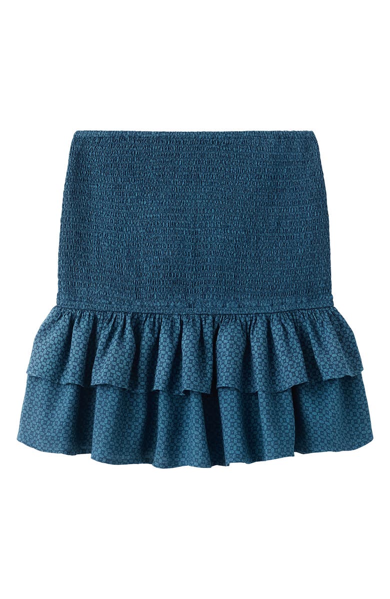 MANGO TEEN Tired Ruffle Print Skirt, Main, color, Navy