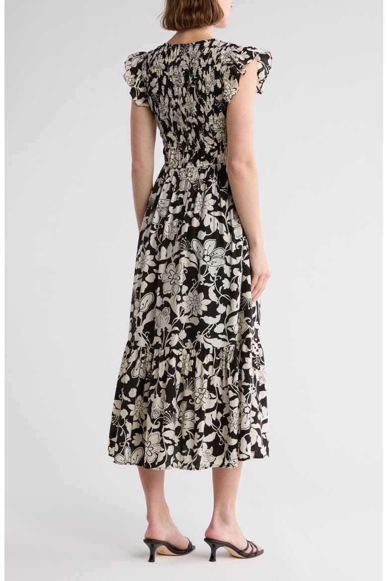 Floral Cap Sleeve Dress, Alternate, color, BLACK MULTI