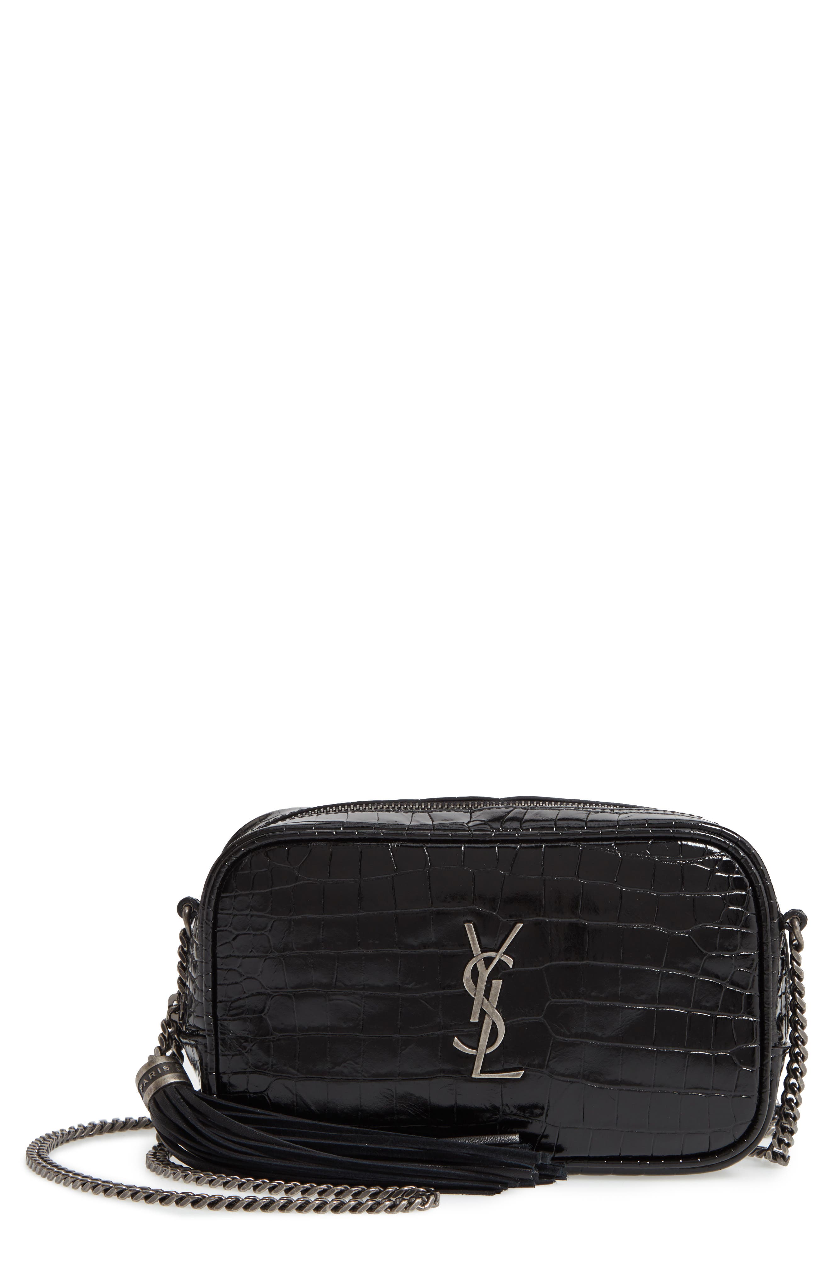 Saint Laurent Mini Lou Croc Embossed Leather Camera Bag, Main, color, 