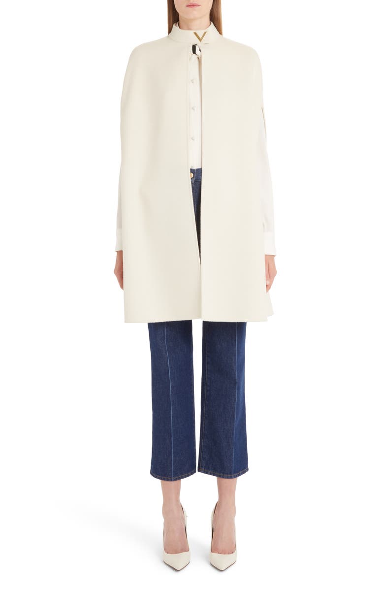 Valentino Contrast Trim Silk Georgette Tie Neck Blouse, Alternate, color, 