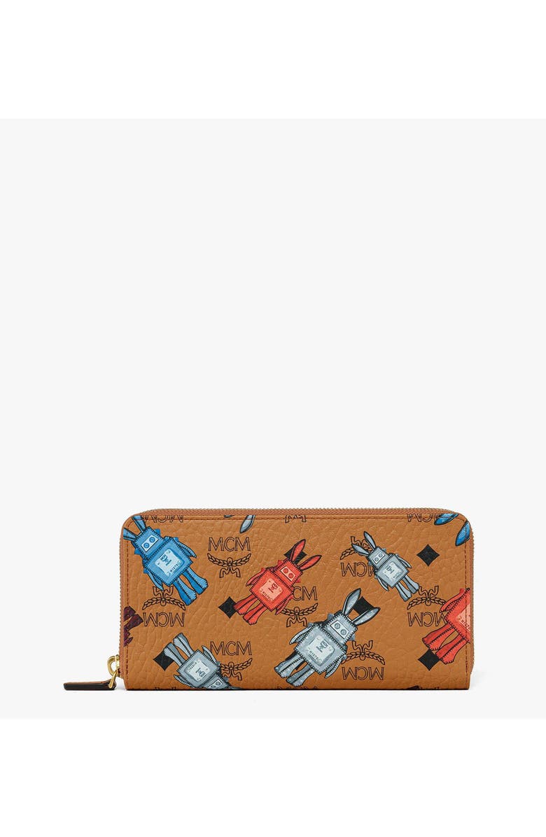 MCM Aren Zip Around Wallet in Rabot Visetos, Main, color, Cognac