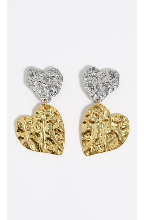 Two-Tone Textured Hearts Earrings