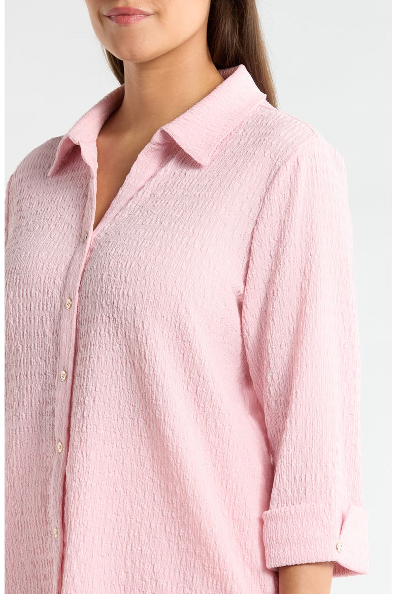 Ridge Knit Button-Up Shirt, Alternate, color, TUTU PINK
