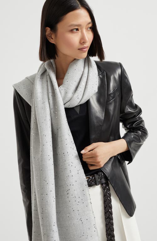Brunello Cucinelli Cashmere And Silk Diamond Yarn Scarf In Gray