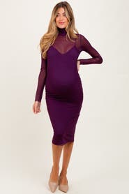 PinkBlush Mesh Overlay Fitted Midi Dress