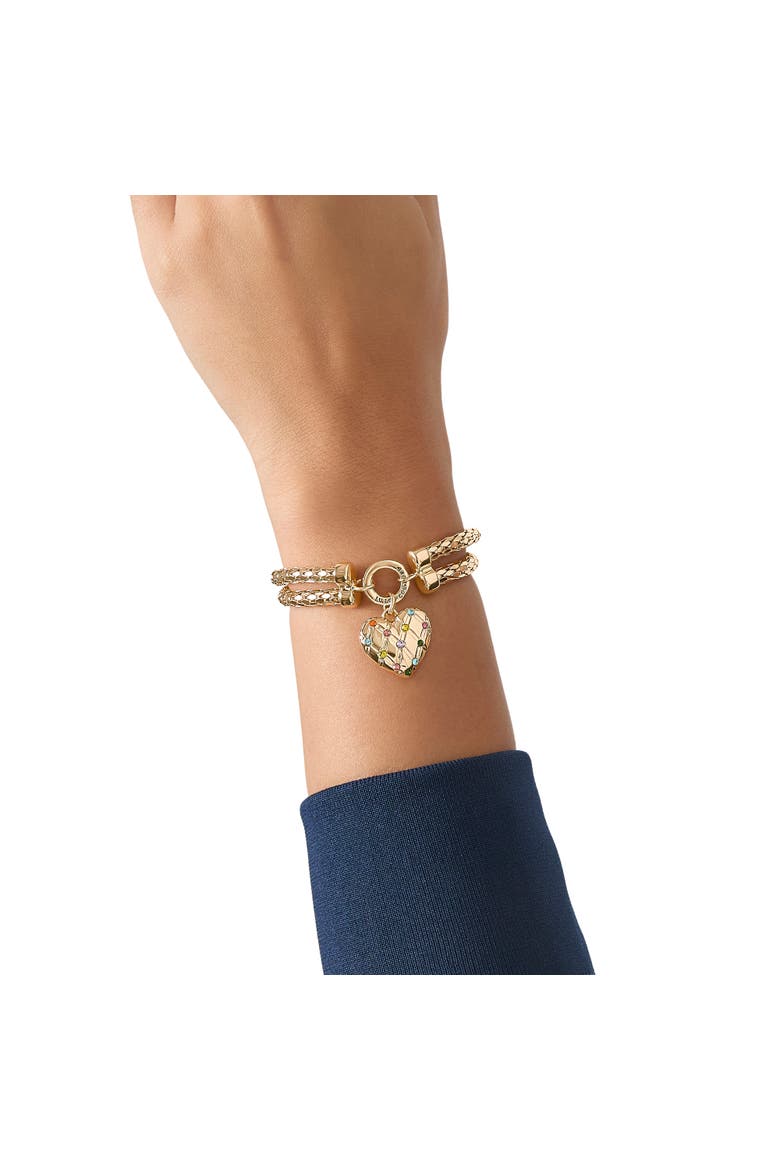 Double Chain Heart Padlock Necklace, Gold-Tone with Rainbow Crystals, Alternate, color, Gold Tone