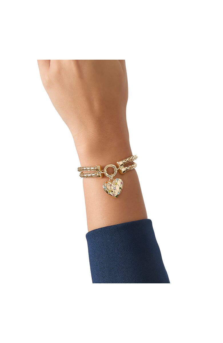 Juicy Couture Double Chain Heart Padlock Necklace, Gold-Tone with Rainbow Crystals, Alternate, color, Gold Tone