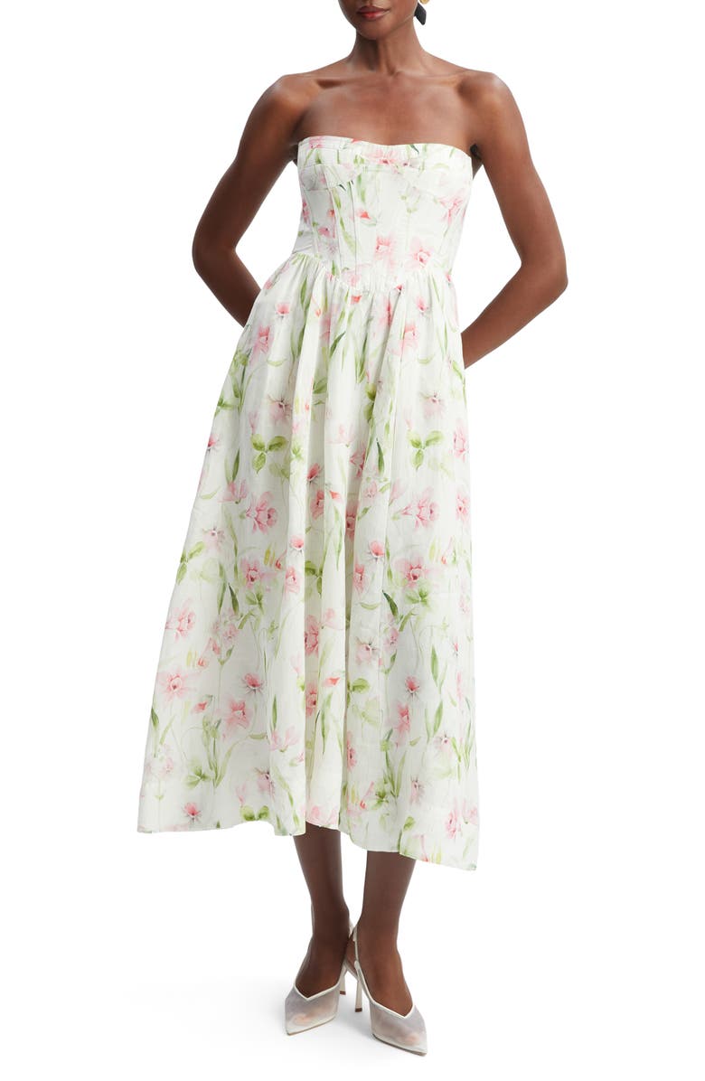 Bardot Lola Floral Strapless Corset Dress, Alternate, color, Summer White Floral