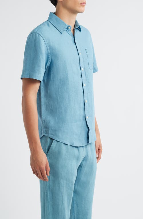 Alex Crane  Ola Linen Short Sleeve Button-up Shirt In Blue