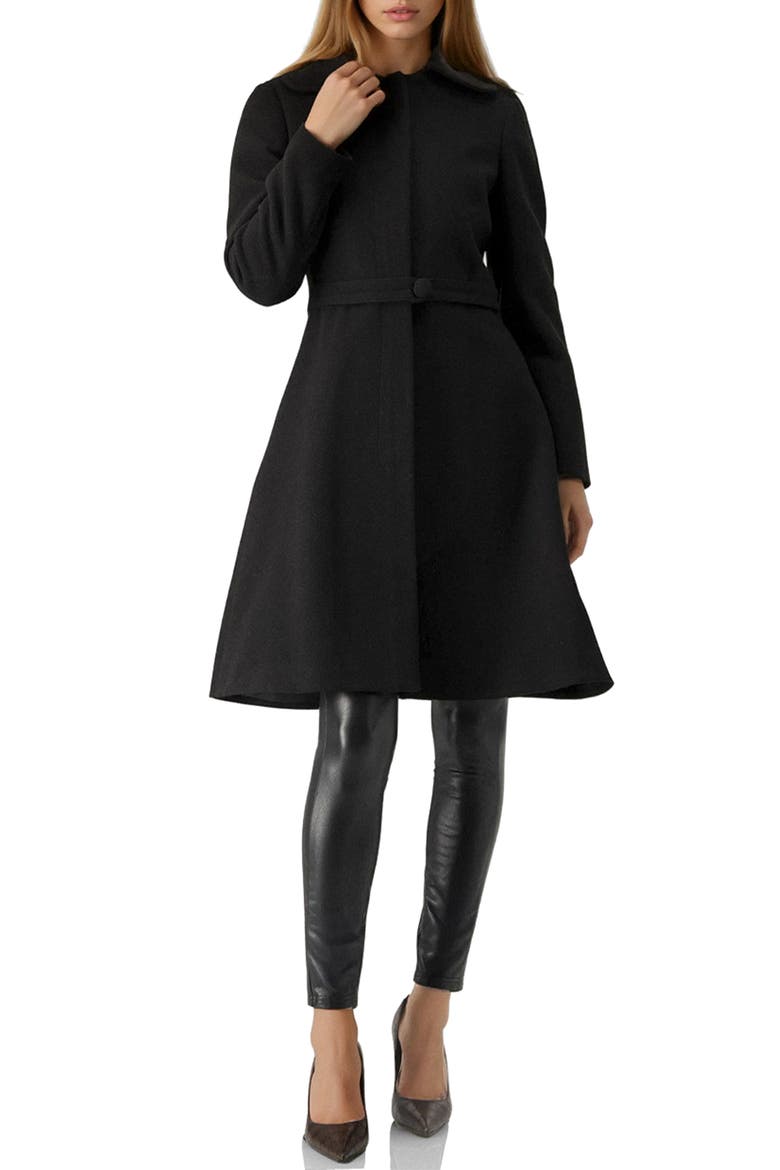 Petal-Collar Wool-Blend Zip Coat, Alternate, color, Black