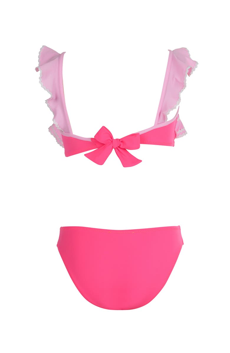NESSI BYRD Bandeau Tiered Ruffle Color-Blocked Two-Piece Bikini, Alternate, color, Pink